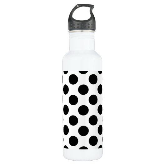 Polka Dots, Polka Dot Pattern, Schwarz und Weiß Edelstahlflasche (Vorderseite)