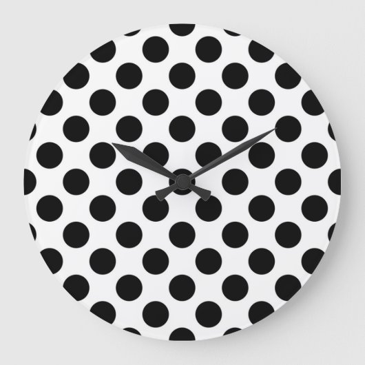 Polka Dots, Polka Dot Pattern, Schwarz und Weiß Große Wanduhr (Vorderseite)