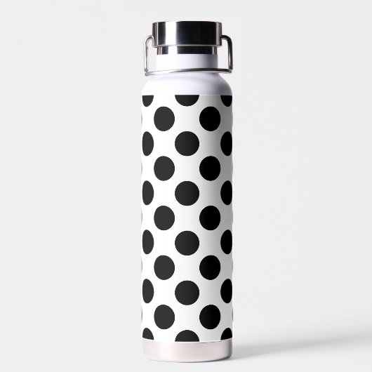 Polka Dots, Polka Dot Pattern, Schwarz und Weiß Trinkflasche (Rückseite)