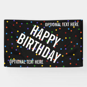 Polka Dots Rainbow Black Happy Birthday Party Name Banner