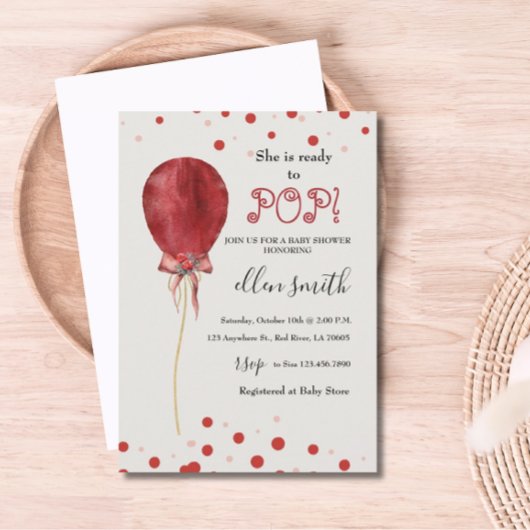 Polka Dots Red Balloon Bereit zum Pop Einladung