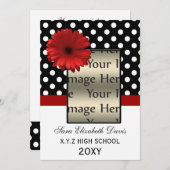 Polka dots red daisy Abschluss Foto Einladungen (Vorne/Hinten)