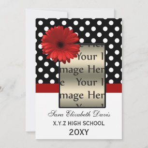 Polka dots red daisy Abschluss Foto Einladungen