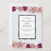 Polka Dots Red Pink Roses Birthday White Einladung (Vorderseite)