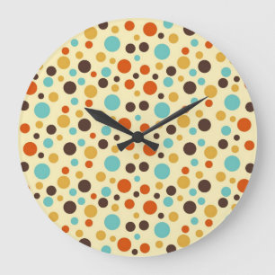 Polka Dots Retro Farben Blau Gelb Rot Große Wanduhr