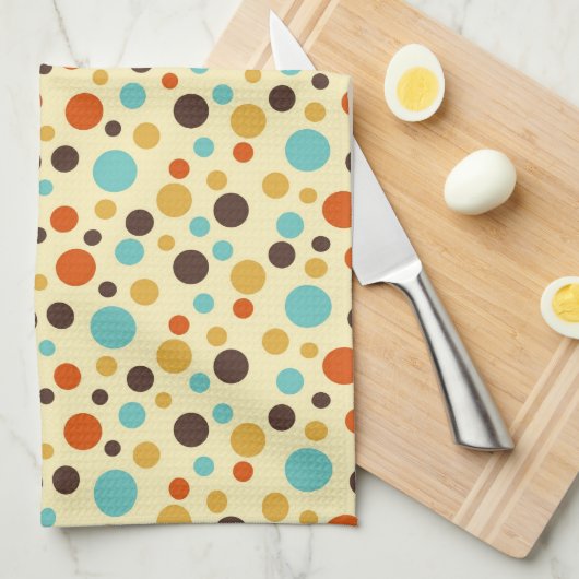 Polka Dots Retro Farben Blau Gelb Rot Küchentuch (Viertel Falte)