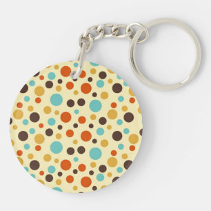 Polka Dots Retro Farben Blau Gelb Rot Schlüsselanhänger