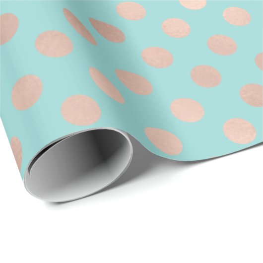 Polka Dots Rose Gold Blush Aqua Blue Geometrie Geschenkpapier (Rolleneckpunkt)