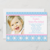 Polka Dots Schneeflocken Winter Einerland Geburtst Einladung (Vorderseite)