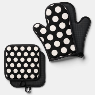 Polka Dots Schwarz und Weiß Ofenhandschuh & Topflappen-Set