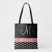 Polka Dots Schwarz-weiß Pink Monogram Script Tasche (Vorderseite)