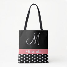 Polka Dots Schwarz-weiß Pink Monogram Script