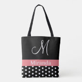 Polka Dots Schwarz-weiß Pink Monogram Script Tasche (Rückseite)