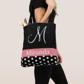 Polka Dots Schwarz-weiß Pink Monogram Script Tasche (Von Nahem)