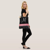 Polka Dots Schwarz-weiß Pink Monogram Script Tasche (Am Model)
