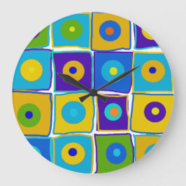 Polka Dots & Squares Art Clock Große Wanduhr