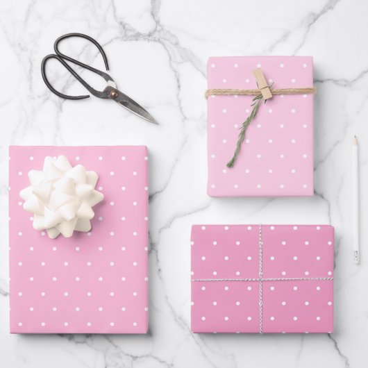 Polka Dots Three Pinks Wrapping Paper Sheets Geschenkpapier Set (Vorderseite)