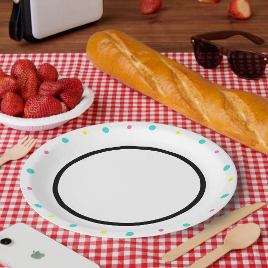 Polka Dots Türkis Yellow Pink Black Pappteller (Picknick)