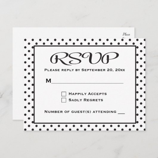 Polka Dots UAWG Black and White Wedding / Party Einladungspostkarte (Vorne/Hinten)