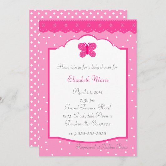 Polka Dots und Butterfly Baby Dusche Einladung (Vorne/Hinten)