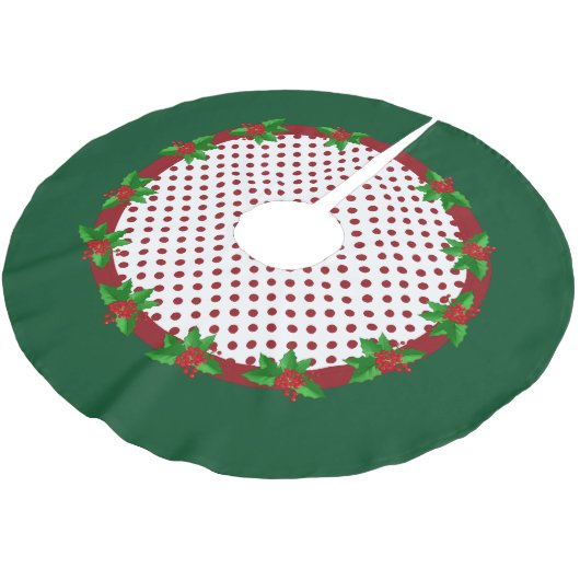 Polka Dots und Holly Christmas Tree Skirt Polyester Weihnachtsbaumdecke (Schrägansicht)