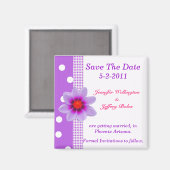 Polka Dots und Lila Blume Speichern Sie den Datums Magnet (Vorderseite/Rückseite)
