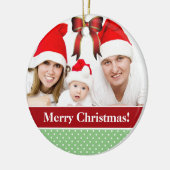 Polka Dots und Red Bow Custom Foto Weihnachten Keramik Ornament (Links)