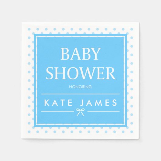 Polka Dots und Ribbon Blue Baby Shower Serviette (Vorderseite)