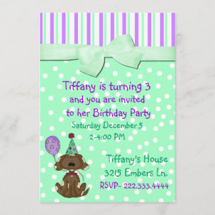 Polka Dots und Welpen Hund zum Geburtstag Einladun Einladung