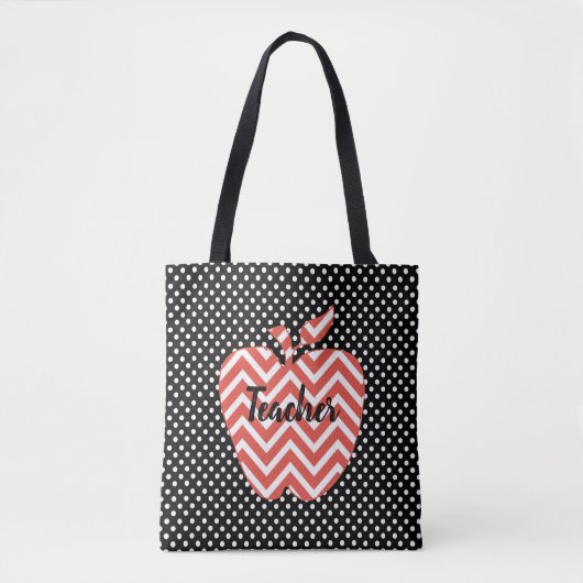 Polka Dots und Zickzack Apple Teachers Tote Bag Tasche (Vorderseite)