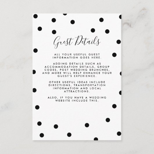 Polka Dots Wedding Gästeinformationen Begleitkarte (Vorderseite)
