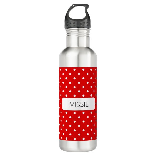 Polka Dots White auf Red Edelstahlflasche (Vorderseite)