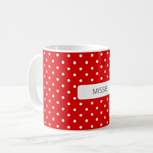 Polka Dots White auf Red Kaffeetasse (Vorderseite Links)