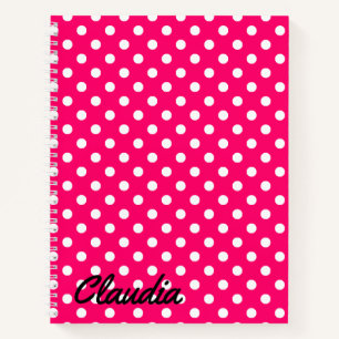 Polka Dots White Hot Pink Name Notizblock
