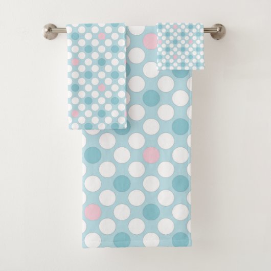 Polka dots white pink blue retro badhandtuch set (Insitu)