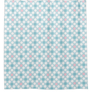 Polka dots white pink blue retro duschvorhang