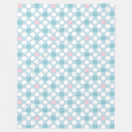 Polka dots white pink blue retro fleecedecke (Vorderseite)