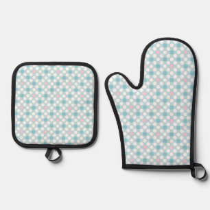 Polka dots white pink blue retro ofenhandschuh & Topflappen-Set