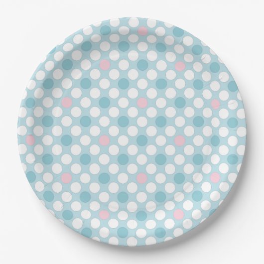Polka dots white pink blue retro pappteller (Vorderseite)