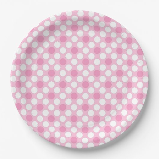 Polka dots white pink Retro Pappteller (Vorderseite)