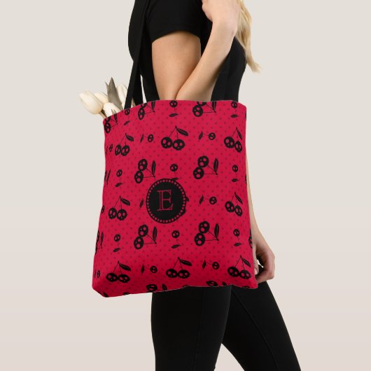 Polka Dots with Cherry Skulls Monogram Tasche (Von Nahem)