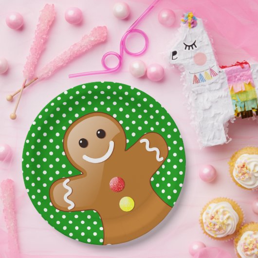 Polka Dots with Gingerbread Man Pappteller (Party)