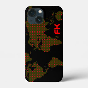 polka dots world map red initials iPhone 13 mini hülle
