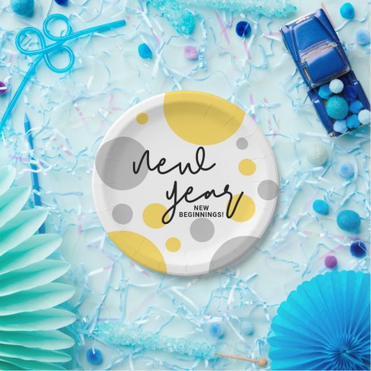 Polka dots Yellow Gray of New Year New Beginns Pappteller (Party)