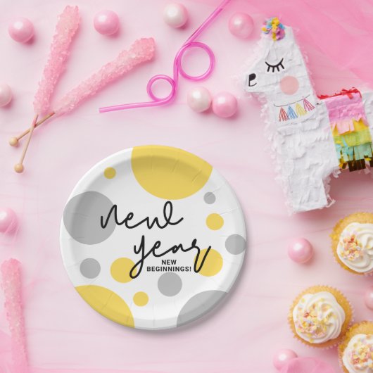 Polka dots Yellow Gray of New Year New Beginns Pappteller (Party)