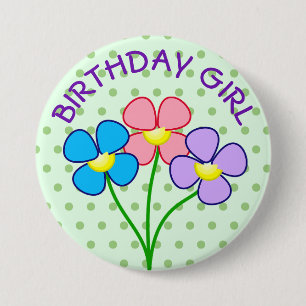 Polka Dotted Birthday Girl Button