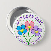 Polka Dotted Birthday Girl Button 5 Jahre (Vorne & Hinten)