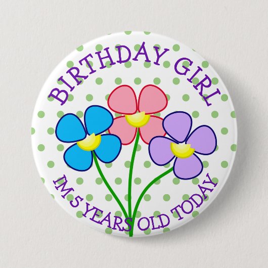 Polka Dotted Birthday Girl Button 5 Jahre (Vorderseite)