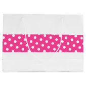 Polka Dotted Candy Pink Mitte Streifen auf Weiß Große Geschenktüte (Rückseite)