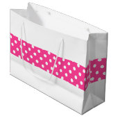 Polka Dotted Candy Pink Mitte Streifen auf Weiß Große Geschenktüte (Vorderseite Schrägansicht)